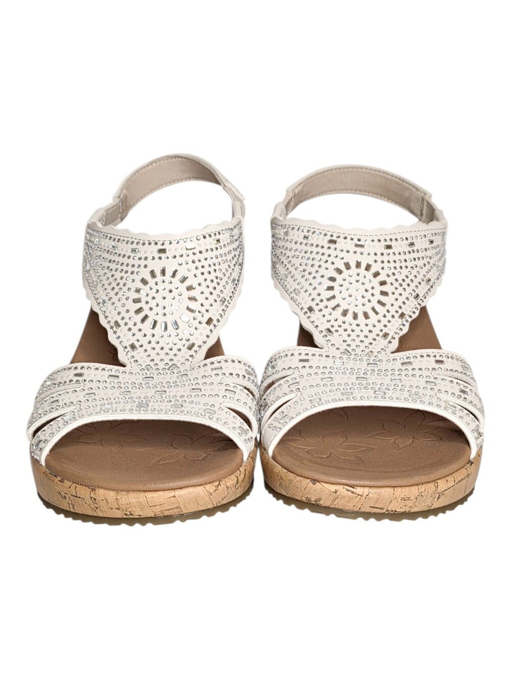 Skechers Shoes Beverlee Dazzling Charm Wedge Sandals White Faux Leather 8.5